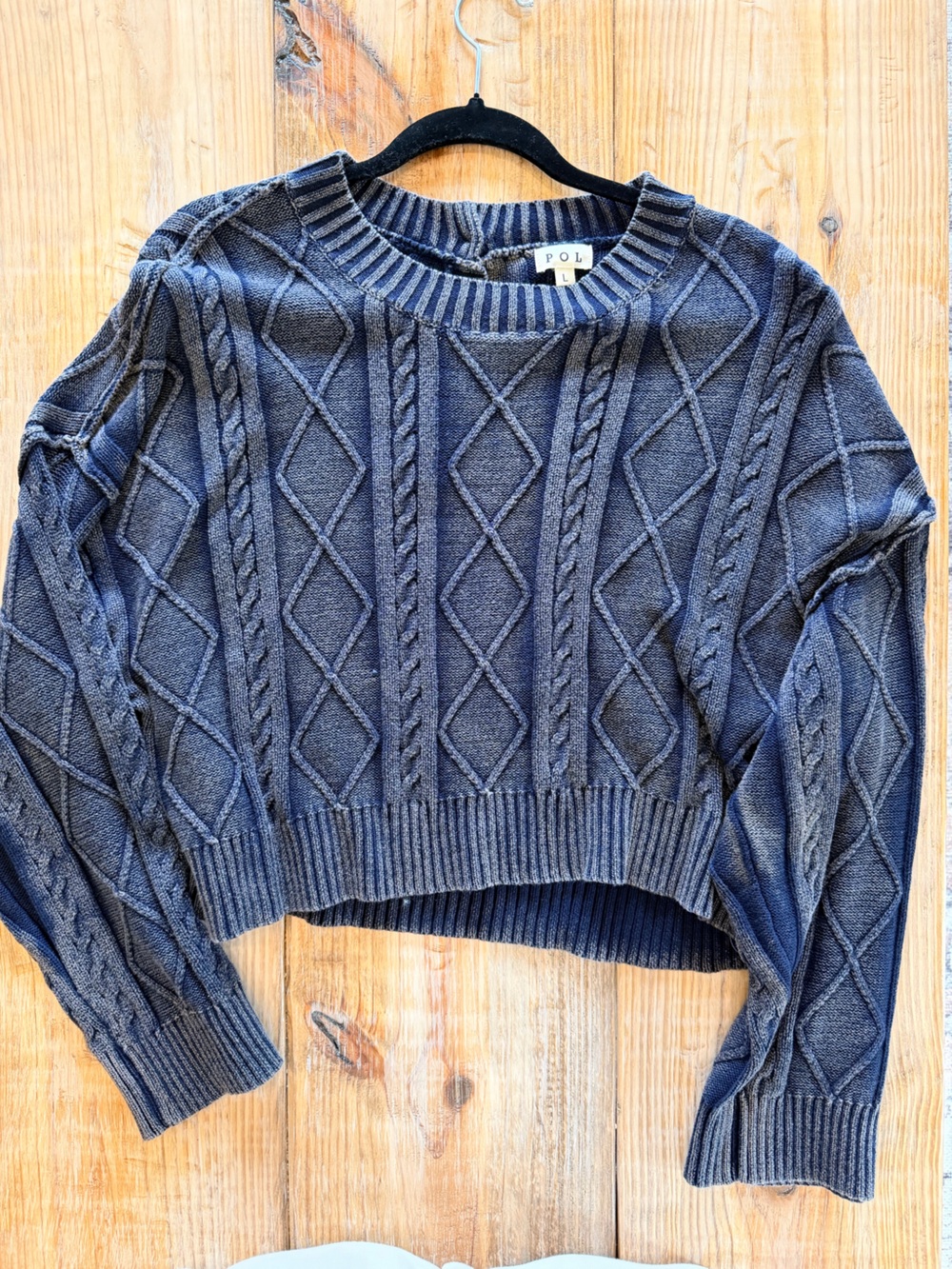 POL Cable-Knit Crewneck Sweater - Navy Blue